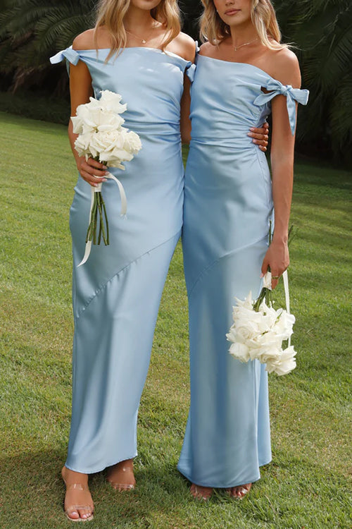 Valenzora | Rosiedress schulterfreies Maxi-Partykleid mit Schleife