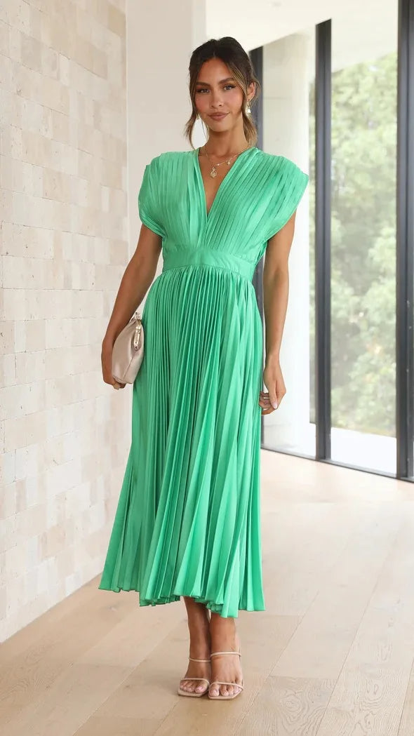 Valenzora | Pleated Plunge Midi Dress