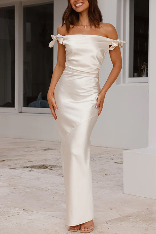 Valenzora | Rosiedress schulterfreies Maxi-Partykleid mit Schleife