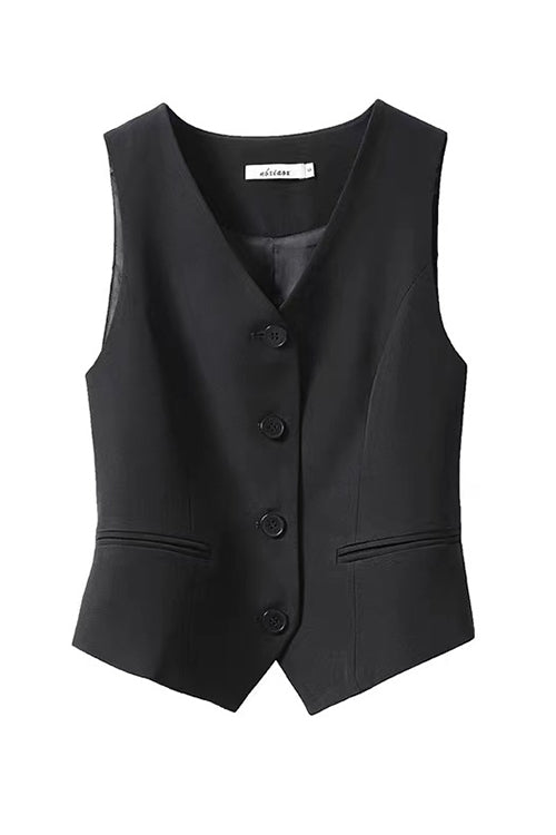 Valenzora | Rosiedress V-neck button placket side pockets blazer vest