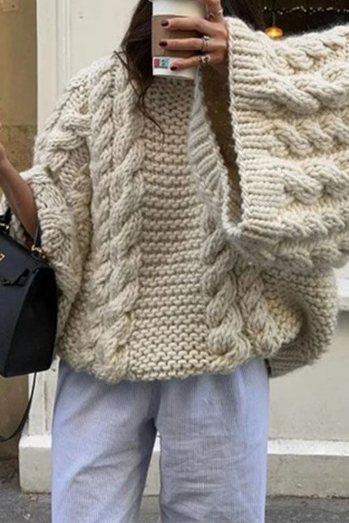 Valenzora | Rosiedress Round Neck Oversized Cable Knit Sweater