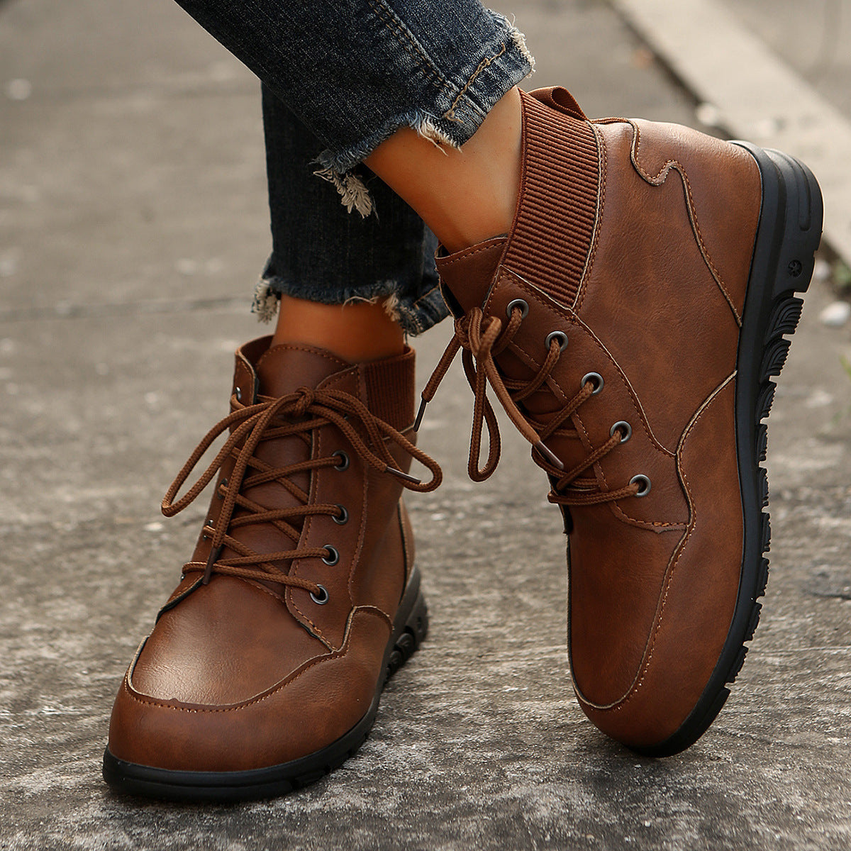 Valenzora | Damen-Schnürstiefel - Robuste Stiefeletten mit elastischem Bund und rutschfester Sohle