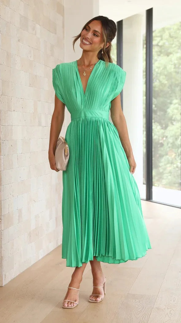 Valenzora | Pleated Plunge Midi Dress