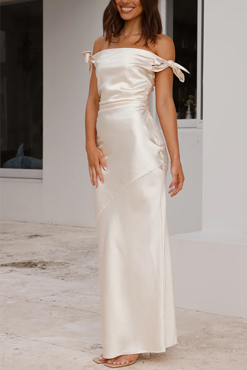 Valenzora | Rosiedress schulterfreies Maxi-Partykleid mit Schleife