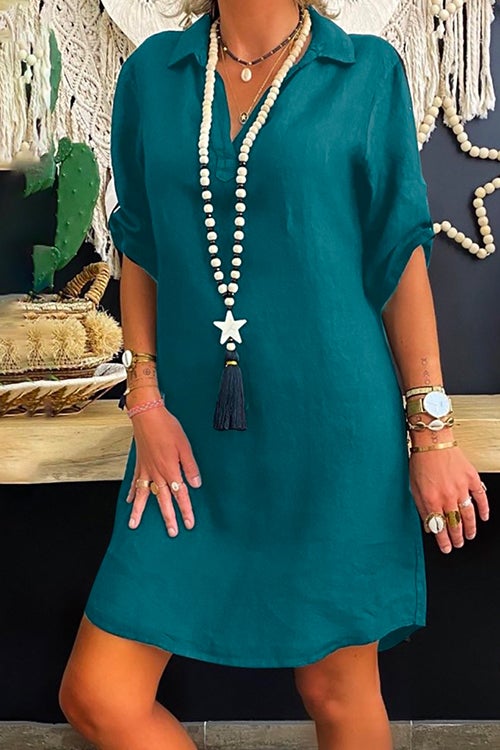 Valenzora | Rosiedress Lapel V-Neck Roll-Up Sleeve Shirt Dress