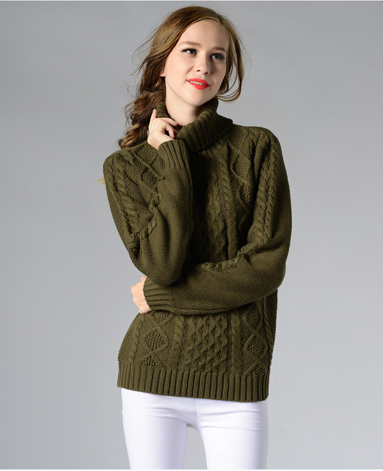 Celina™ - Women's long-sleeved roll-neck sweater with cable knit
