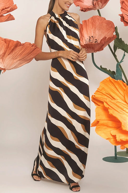 Valenzora | Rosiedress Tie Neck Sleeveless Color Block Printed Maxi Dress