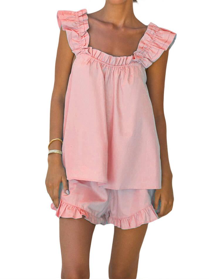 Valenzora | Baumwoll-Rüschen-Cami-Shorts-Set