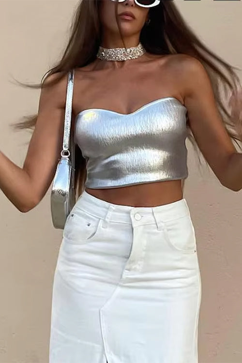 Valenzora | Rosiedress Bandeau Metallic Crop Tube Top
