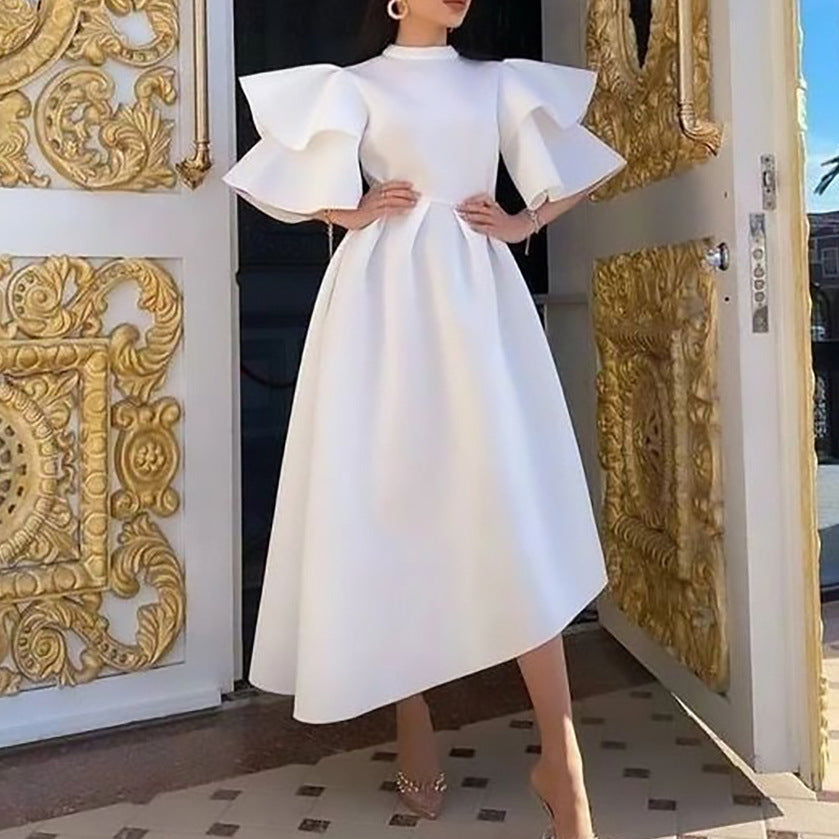 Valenzora-Kleid mit Lotusblattärmeln und einfarbigem, weitem Schnitt