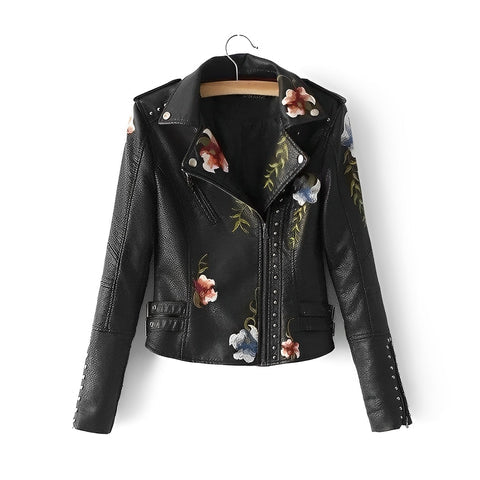 Valenzora | Leather jacket with embroidery