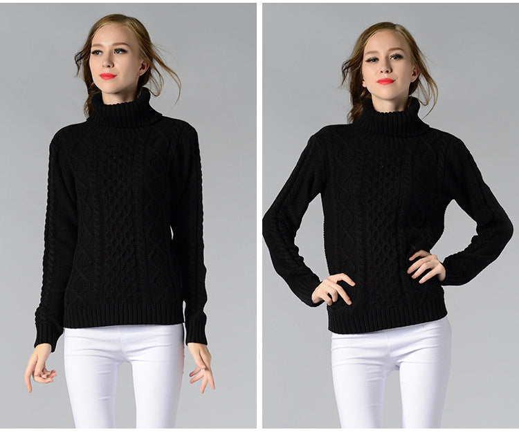 Celina™ - Women's long-sleeved roll-neck sweater with cable knit