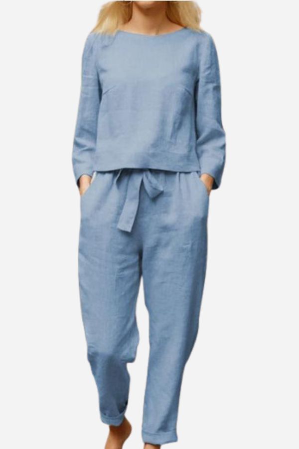 Valenzora SOLID COLOUR LINEN TWO-PIECE SET