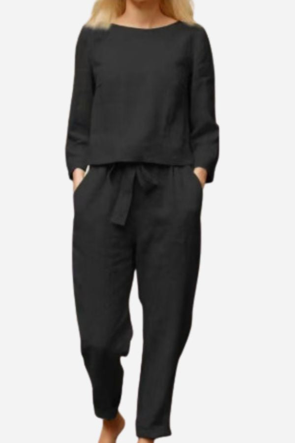 Valenzora SOLID COLOUR LINEN TWO-PIECE SET