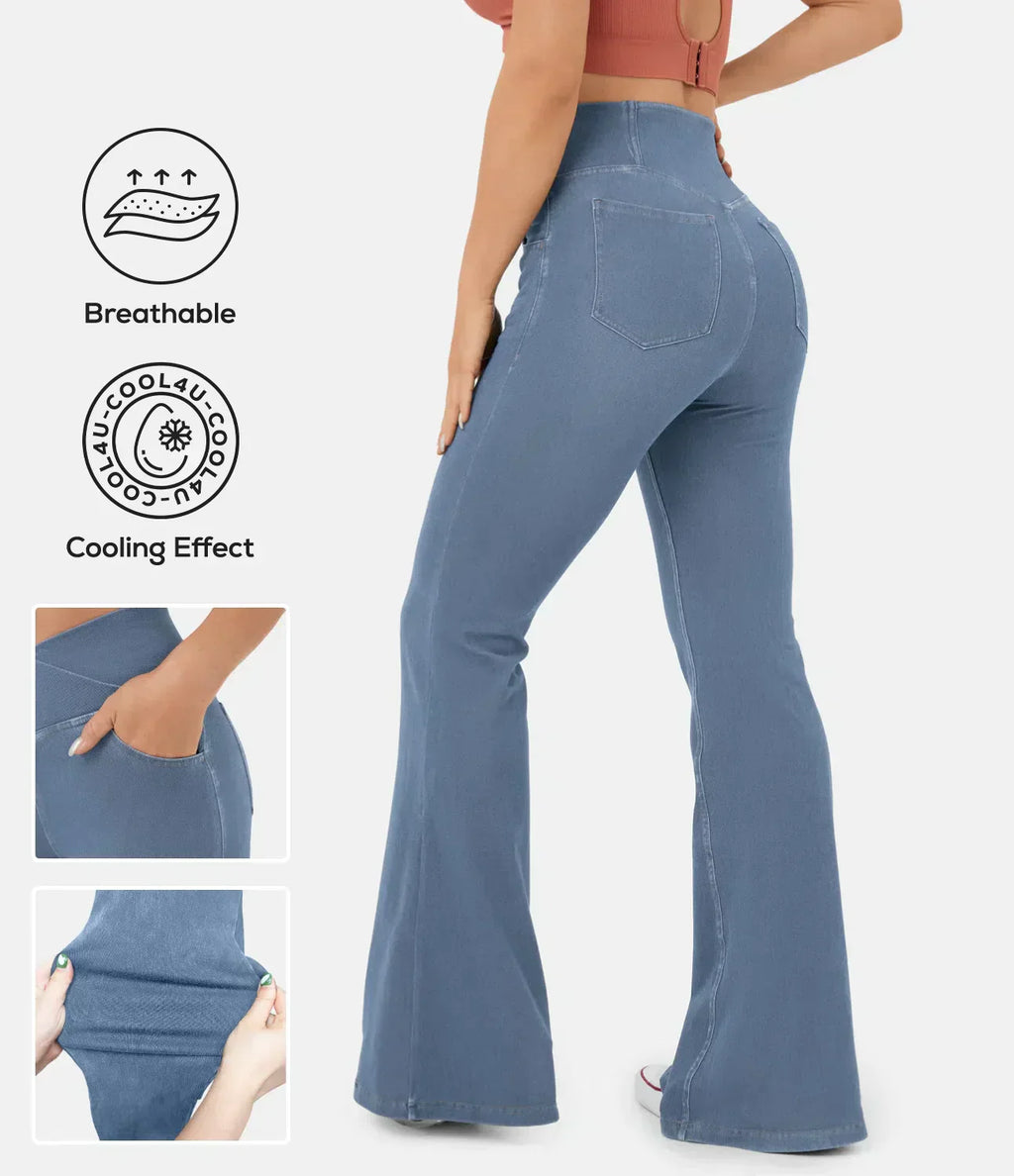 Crossover jeans with a high waist