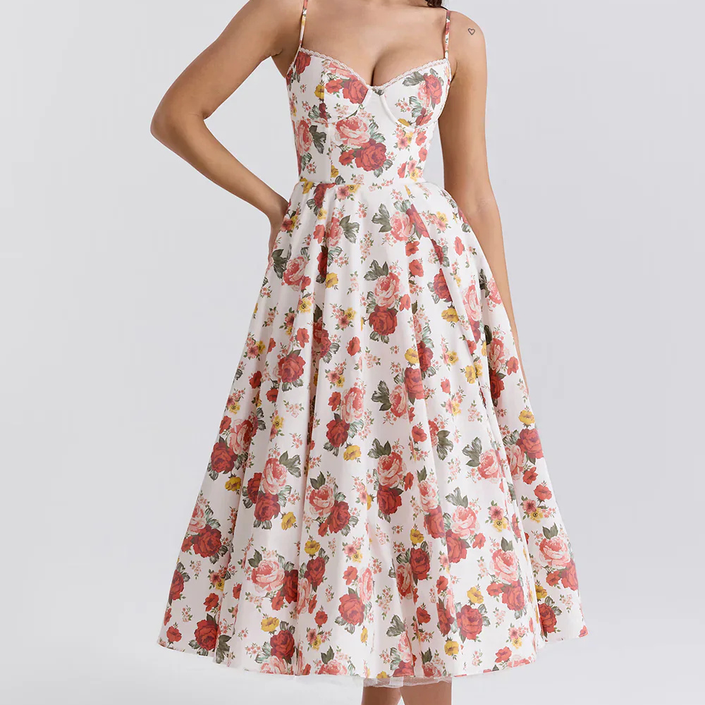 Valenzora | Midi Dress with Floral Corset for Women