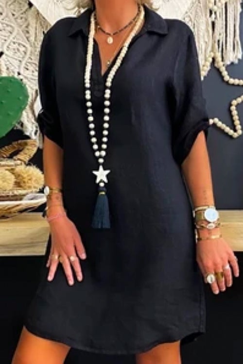 Valenzora | Rosiedress Lapel V-Neck Roll-Up Sleeve Shirt Dress