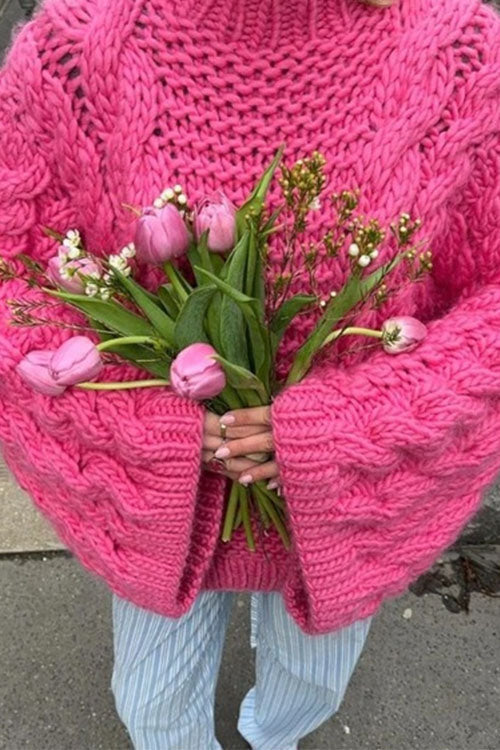 Valenzora | Rosiedress Round Neck Oversized Cable Knit Sweater