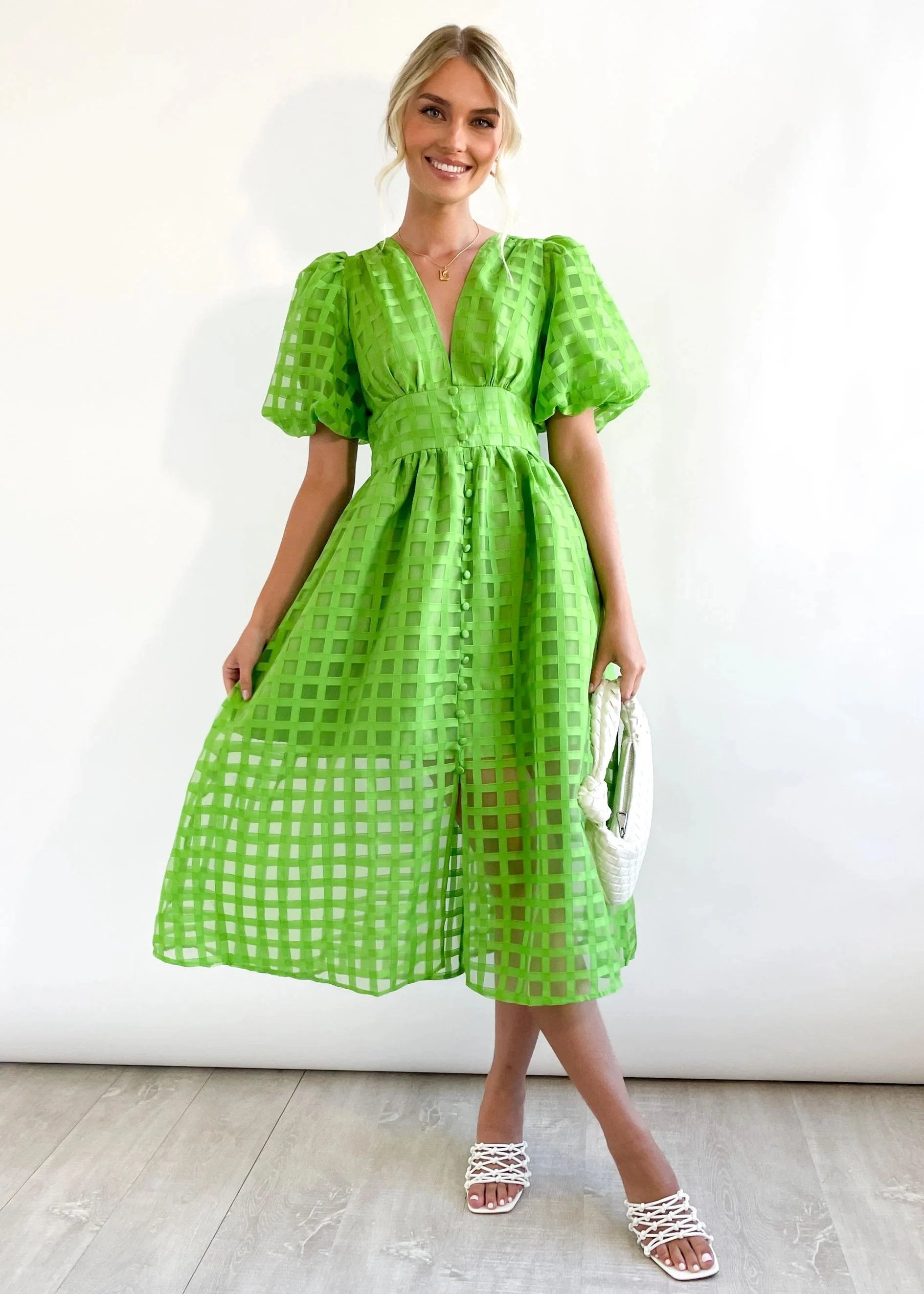 Valenzora | Midi dress with puff sleeves
