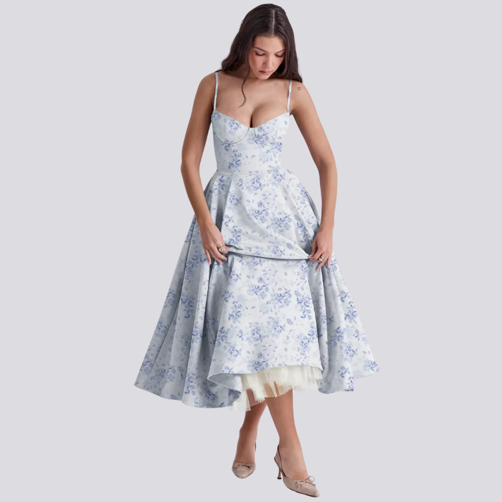 Valenzora | Midi Dress with Floral Corset for Women