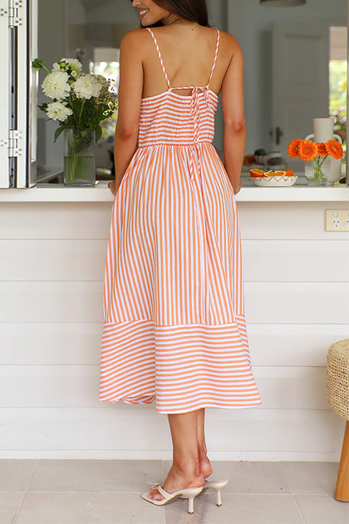 Valenzora | Rosiedress V-Neck Lace-Up Striped Midi Cami Dress