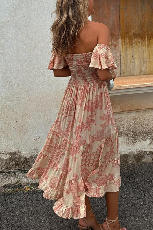Valenzora | Off shoulder smocked midi dress