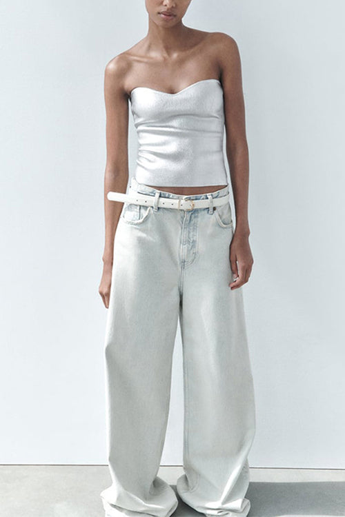Valenzora | Rosiedress Bandeau Metallic Crop Tube Top