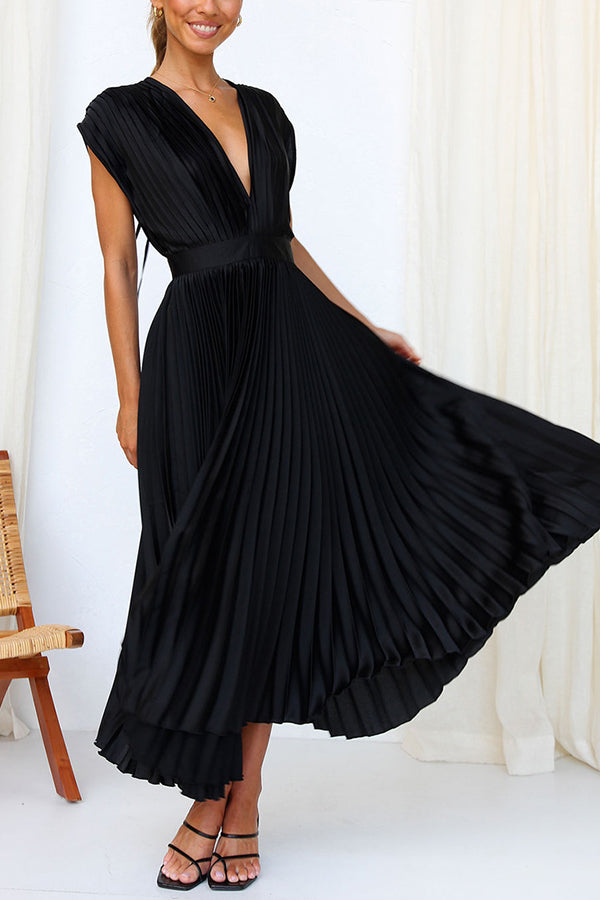Valenzora | Hello Beautiful Satin Pleated Midi Dress