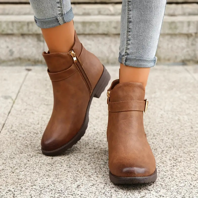 Valenzora | Lässiger rutschfester Ankle Boot mit seitlichem Reißverschluss