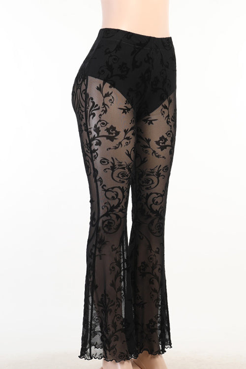 Valenzora | Rosiedress Elastic waistband Bell bottom Mesh lace trousers
