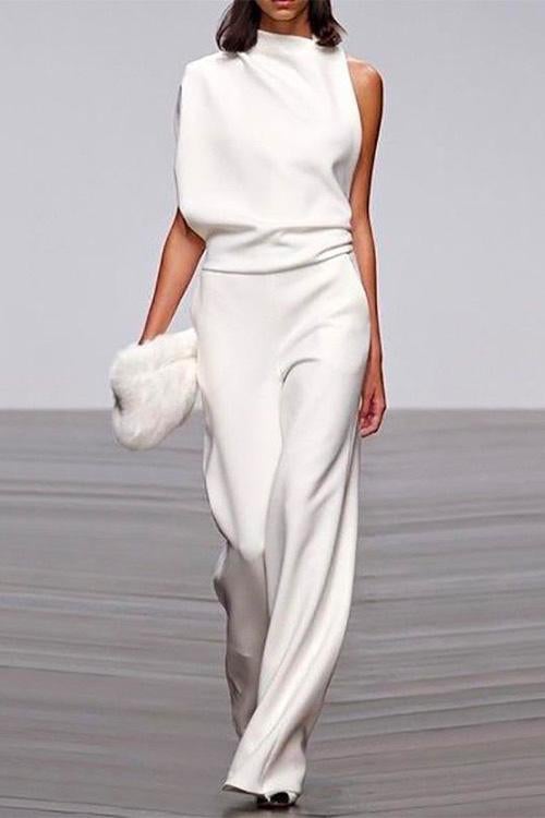 Valenzora | Rosiedress One Shoulder Waist Wide Leg Jumpsuit