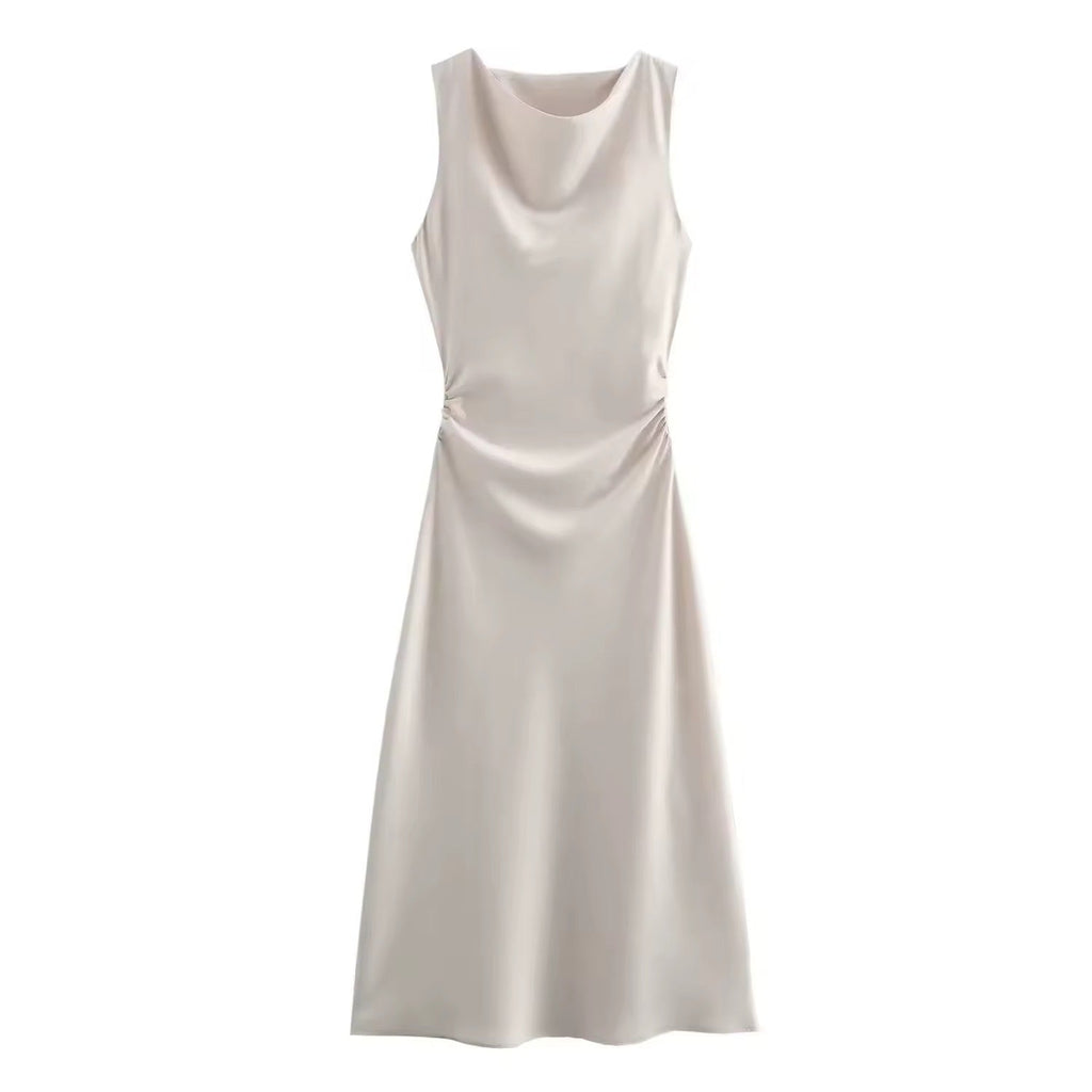 Valenzora | Satiniertes Maxikleid mit eleganter Drapierung
