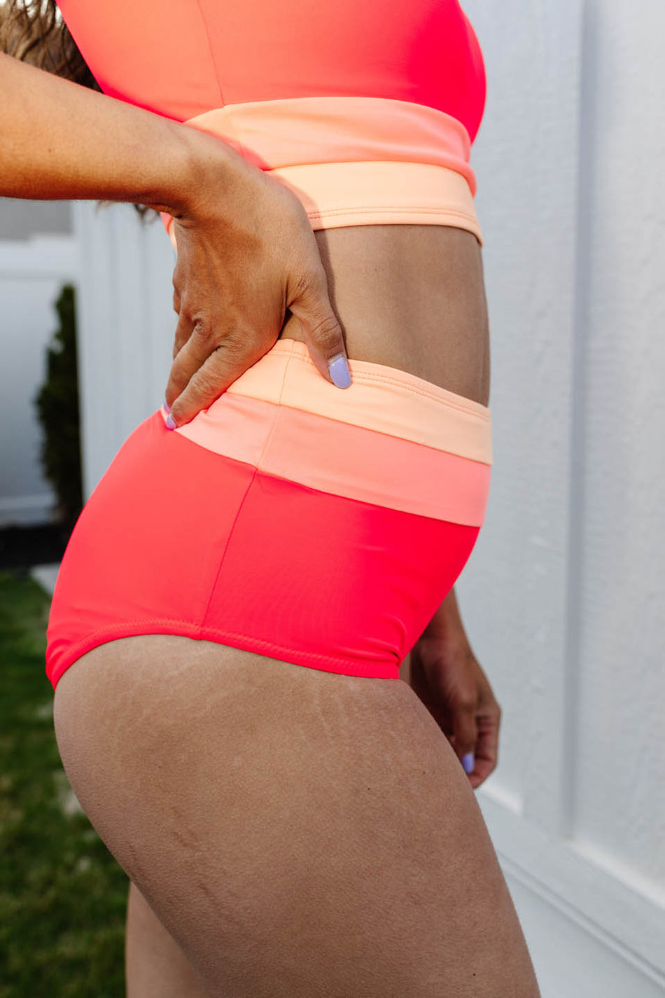 Valenzora | High Waist Colorblock Marine Cut Back Crop Bikini Set