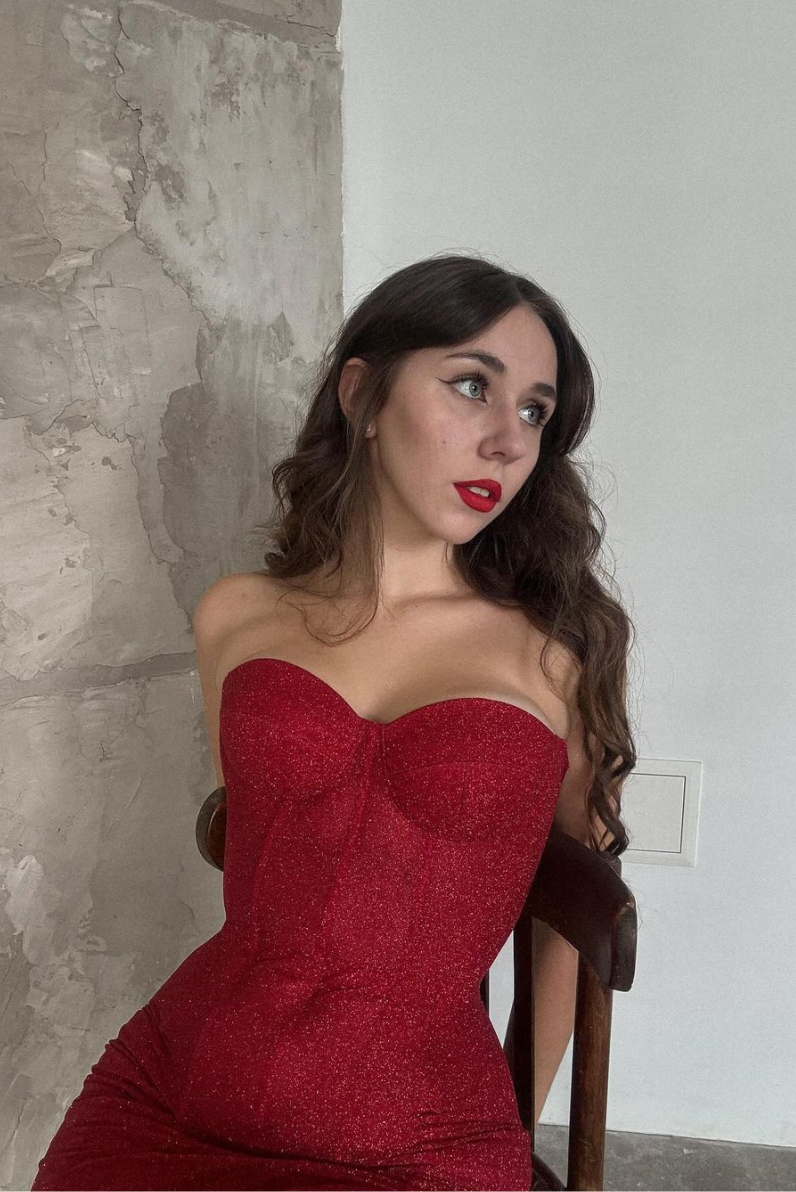 Valenzora | Trägerloses Glitzer-Korsett-Minikleid in Rot