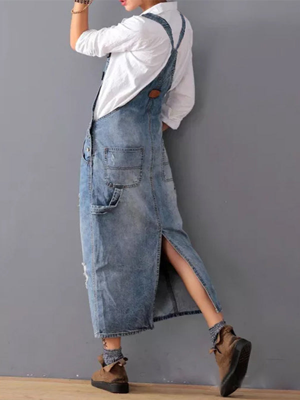 Valenzora | Casual dungaree dress with back slit and pockets