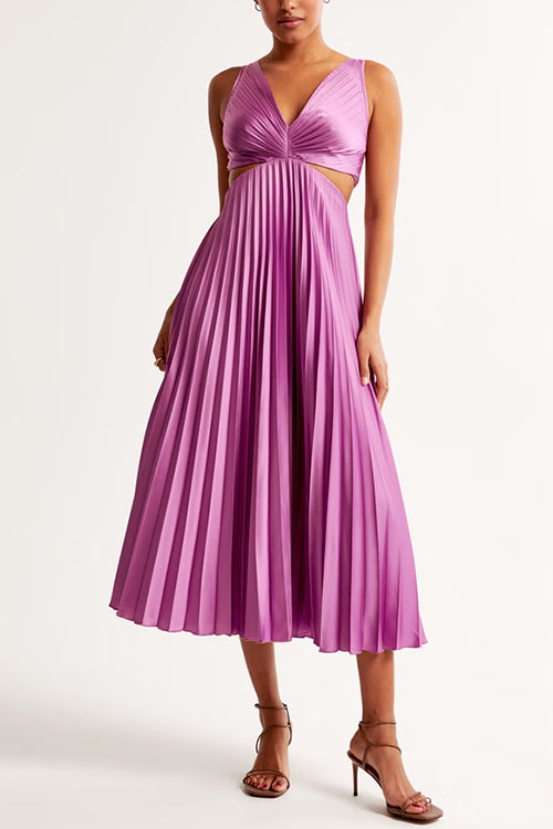 Valenzora | Maxikleid mit V-Ausschnitt, Cut-Outs an der Taille, ärmellos und plissiert