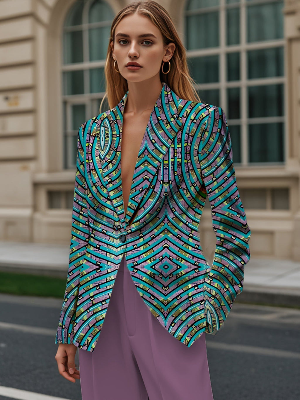 Valenzora | Stylischer Business-Anzug in einem blauen abstrakten Muster