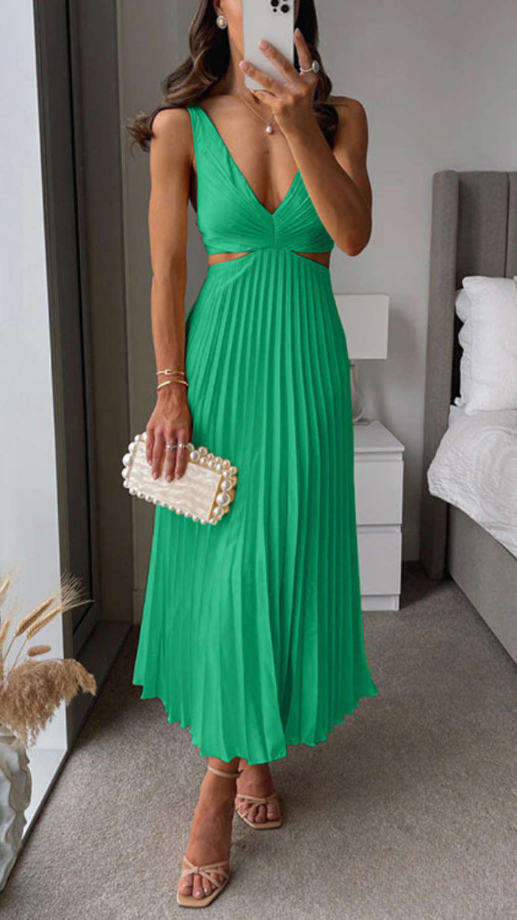 Valenzora | Pleated cutout midi dress for women