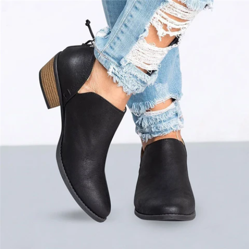 Valenzora | Damen-Stiefeletten aus Kunstleder mit seitlichem Cut-Out, niedrigem Blockabsatz, lässig