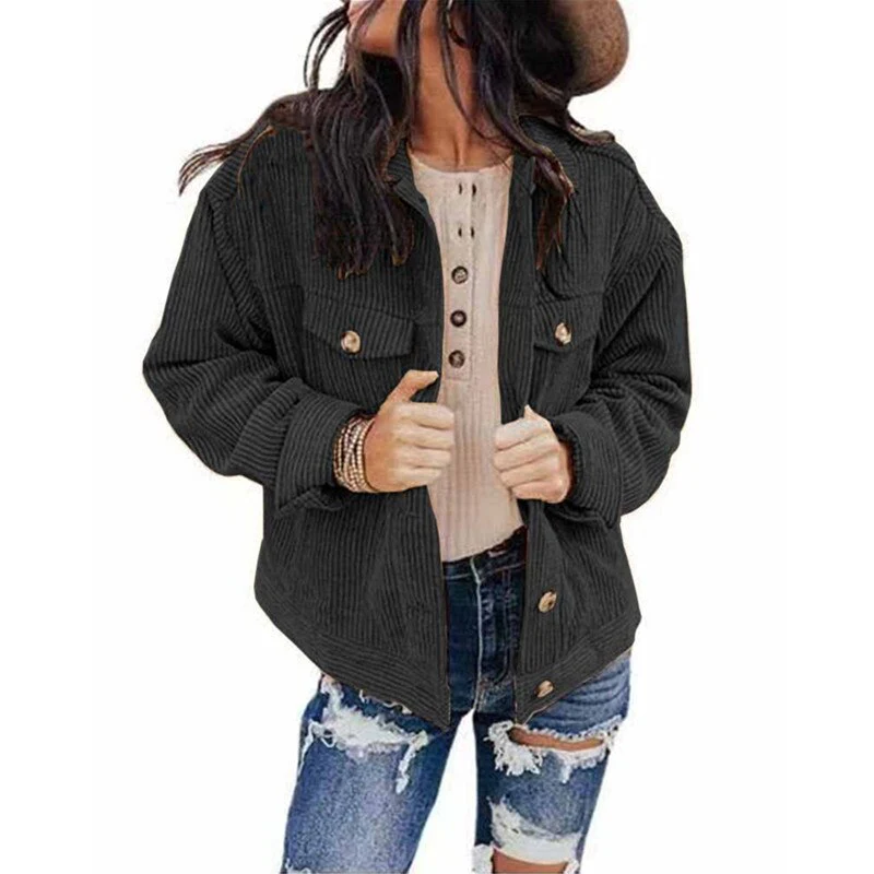 Valenzora | Women's Corduroy Oversized Jacket with Buttons and Chest Pockets