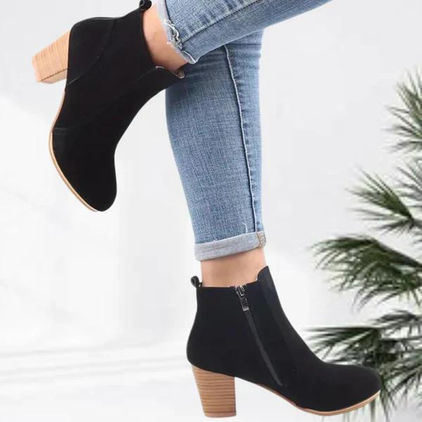 Valenzora | Damen Ankle Boots aus Wildleder, bequemer Blockabsatz, seitlicher Reißverschluss