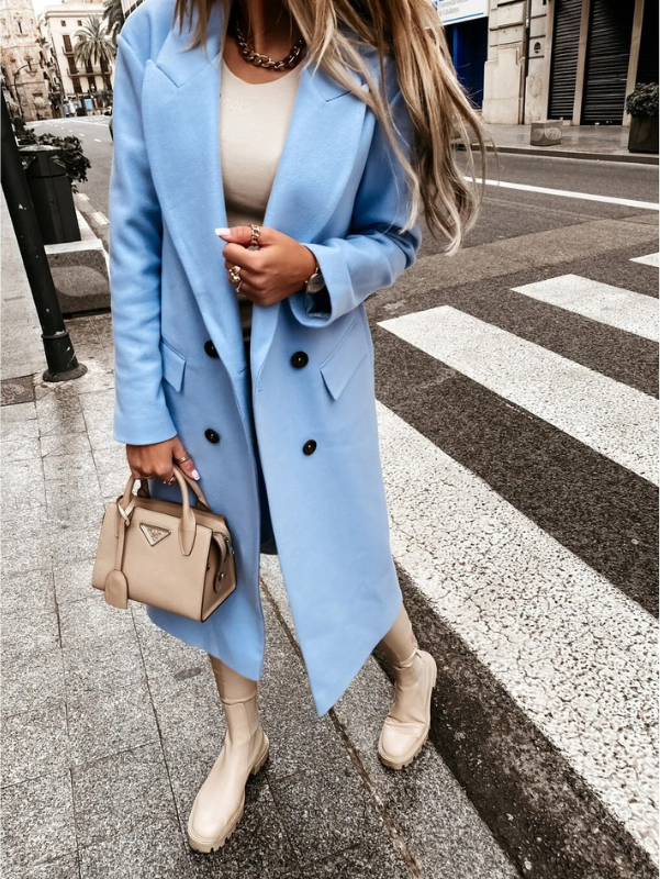 Valenzora | Women's Double-Button Coat, Classic Elegant Long Coat