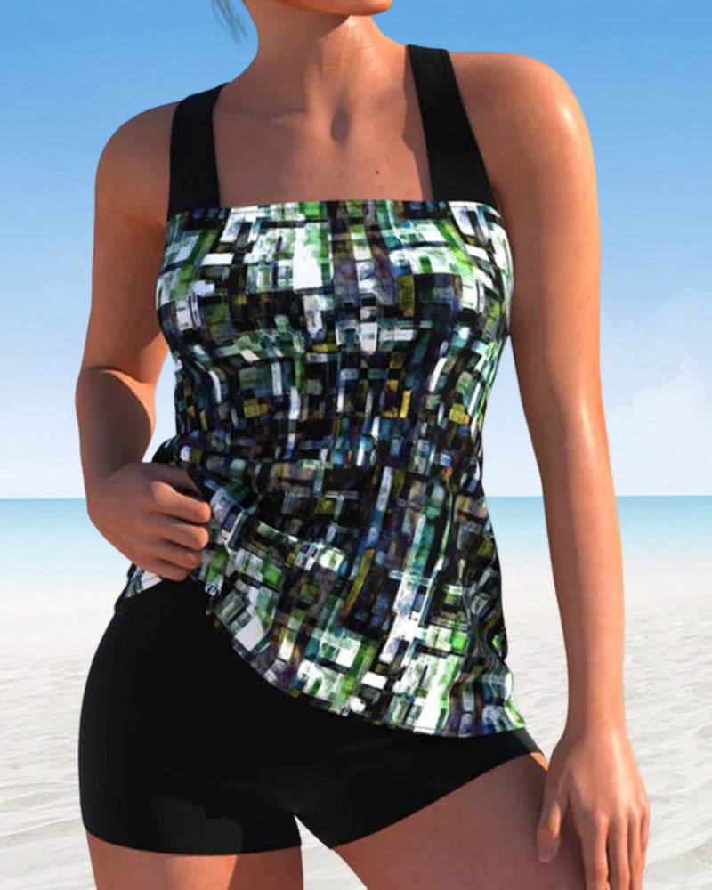 Valenzora | Printed tankini swimsuit with square neckline