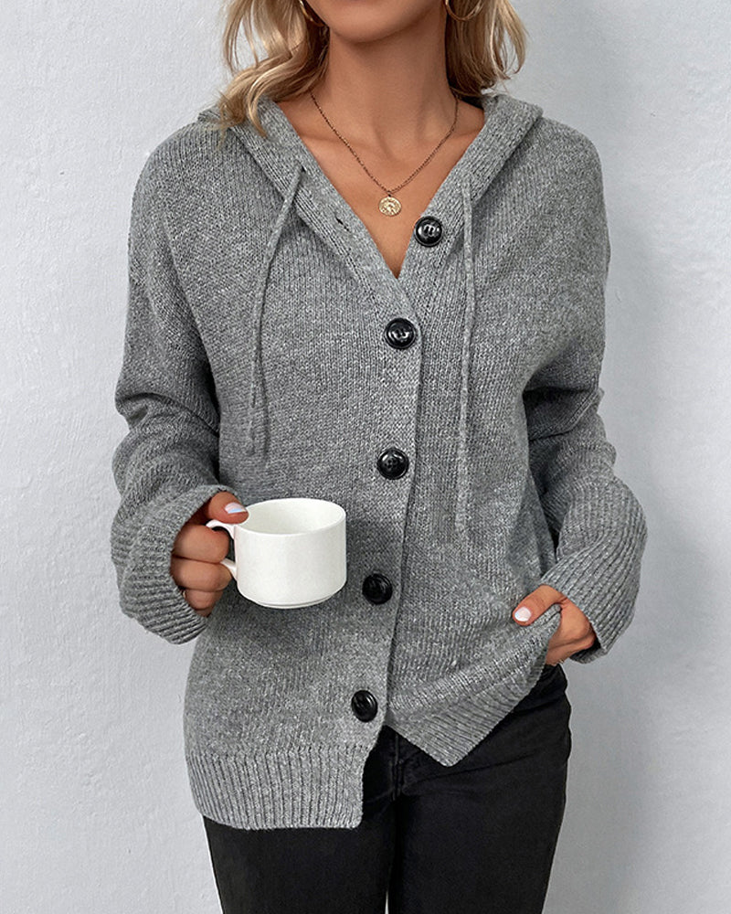 Corina™ - Unifarbener Cardigan mit Kapuze und Schnürung