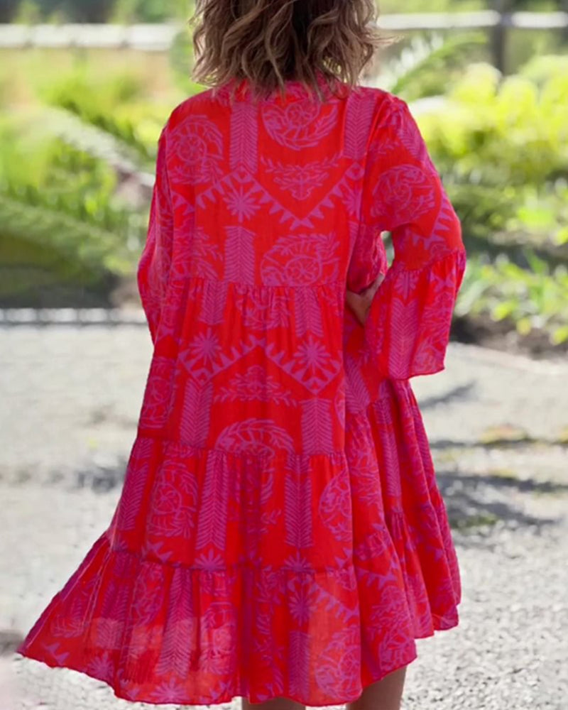 Valenzora | Dress with 3/4 sleeves and geometric boho print