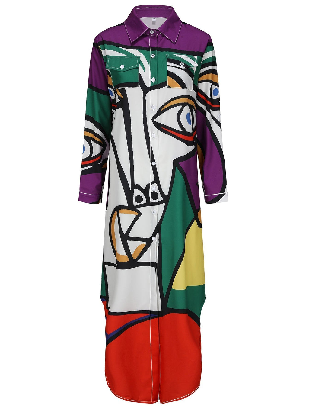 Valenzora | Casual long dress with face pattern and slit