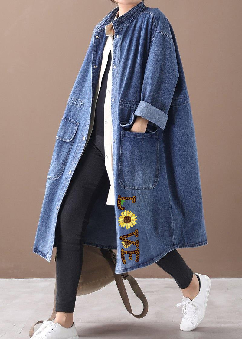 Valenzora | Denim-blauer Trenchcoat in großen Größen mit Kordelzug