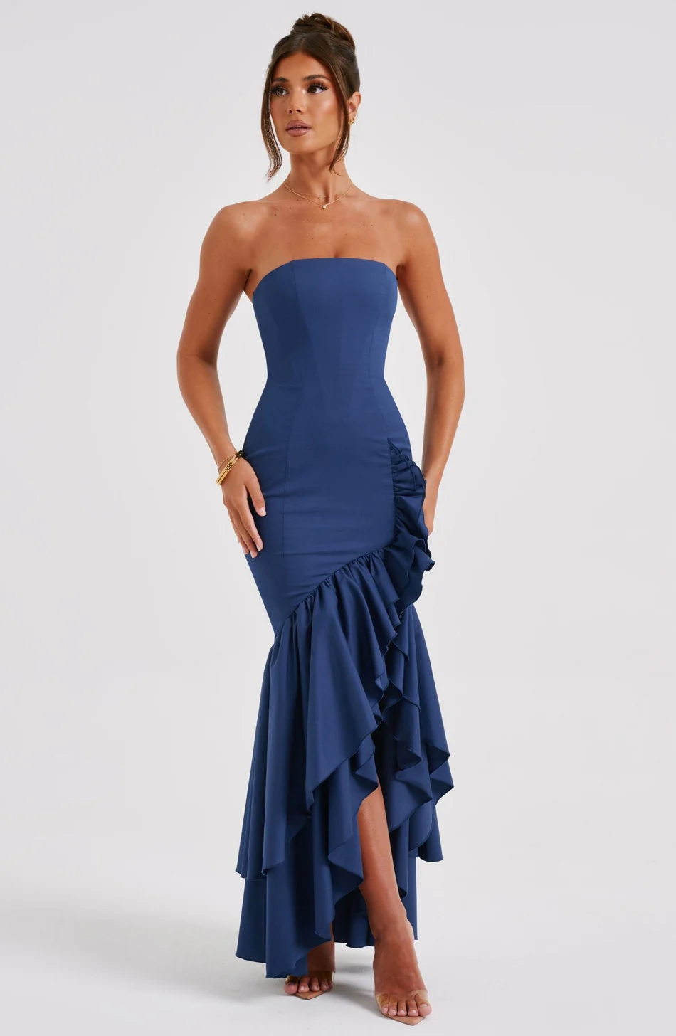 Ruffled high-slit dress