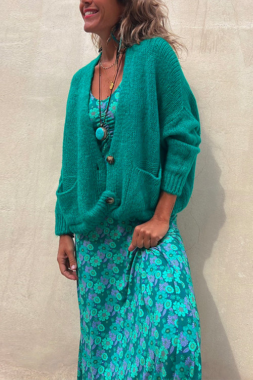 Valenzora | Rosiedress Uni-Strickjacke mit Knopfleiste und Taschen