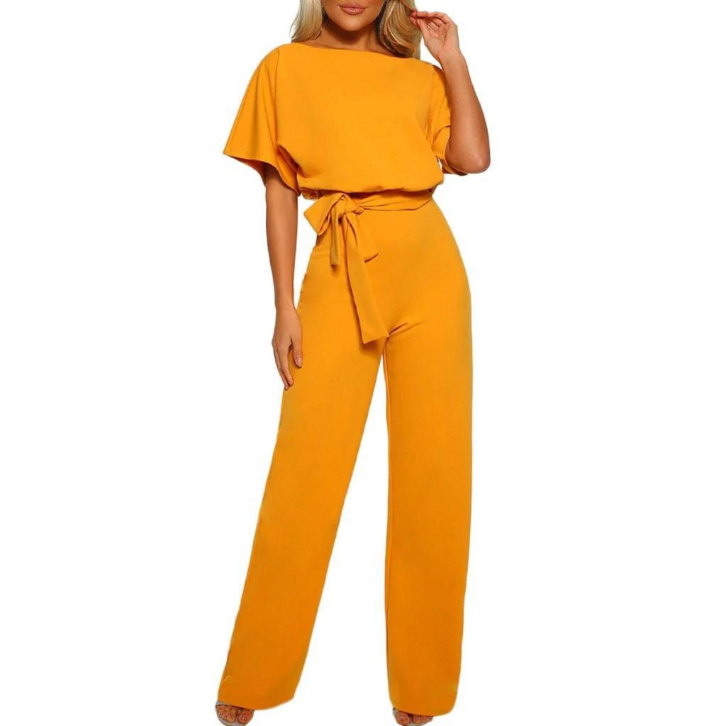 Valenzora | Damen-Overall, kurzärmelige Kombination, Club-Outfit, weite und bequeme Beine, mit Gürtel
